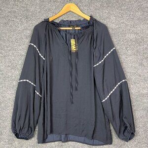 NWT Suzanne Betro Women's Tie Neck Ballon Sleeves Tunic Blouse SZ M